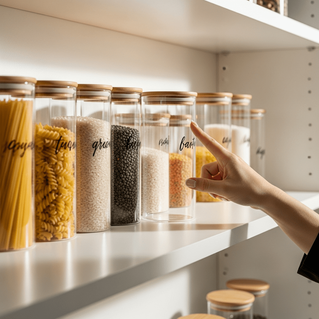 Maintaining a clean and organized pantry shelf.