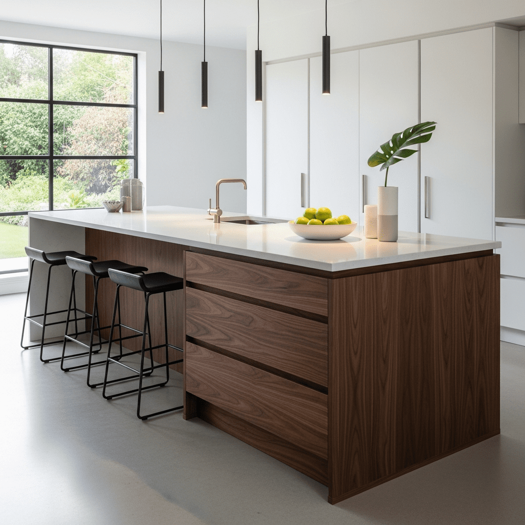 Modern kitchen island showcasing a contemporary style with sleek features