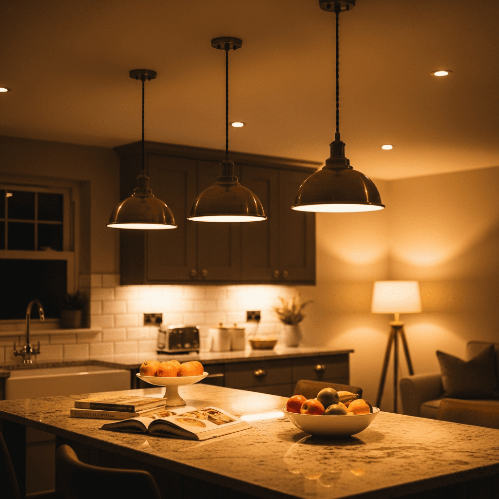 An elegantly decorated kitchen island filled with personal touches and accessories